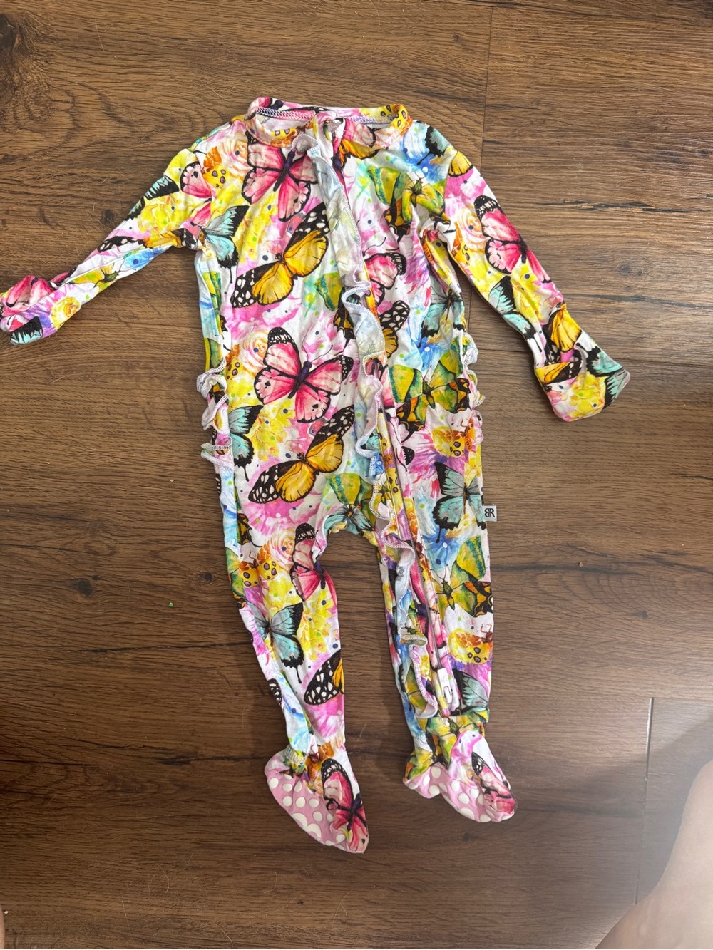 Girls' Footed One-Piece Pajama — Multicolor Butterfly Print